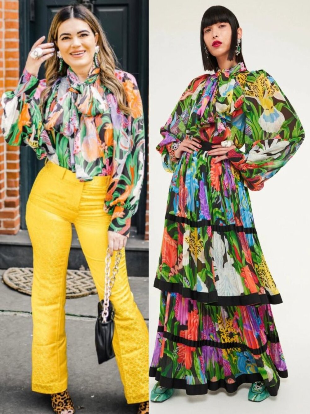Iris Apfel x H&M Blouse Floral‎ Patterned Tie Bow Balloon Sleeve Top NWT M